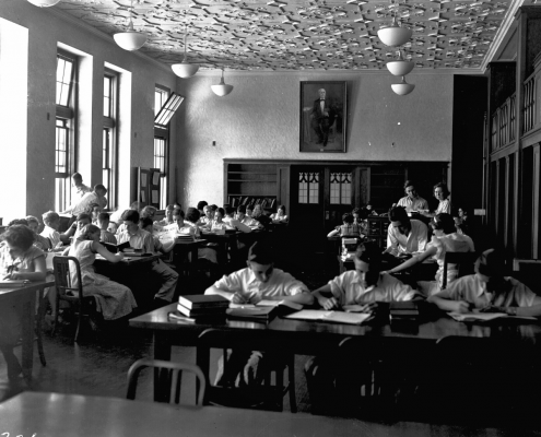 1940s - P.K. Yonge Laboratory School Students sitting at tables in the Norman Library