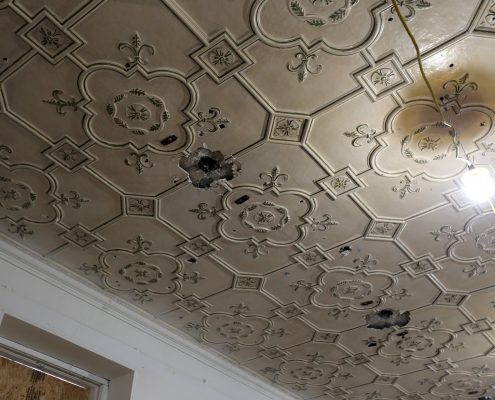 Damaged Historic Classroom ceiling closeup
