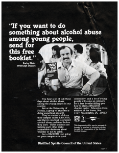 Rocky Bleier, a star NFL running back in the 1970s, endorsed BACCHUS in print ads.
