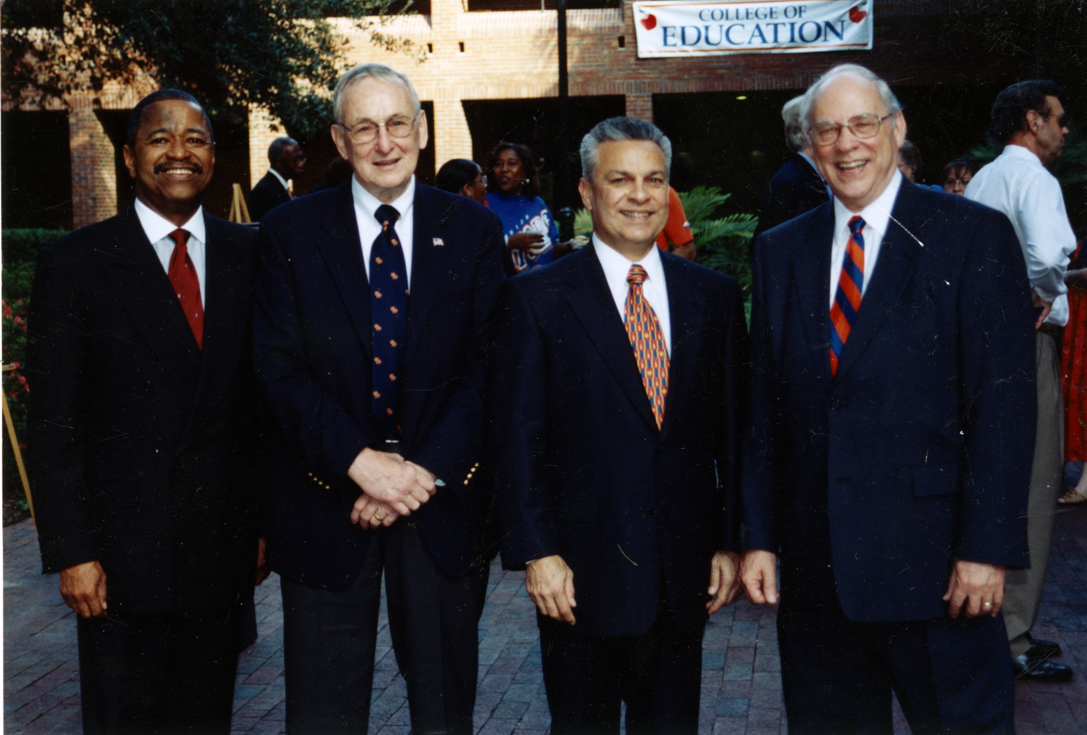 Gonzalez attended a UF ceremony honoring College of Education deans (from left) Roderick J. McDavis, David C. Smith, Gerardo, and Ben F. Nelms.