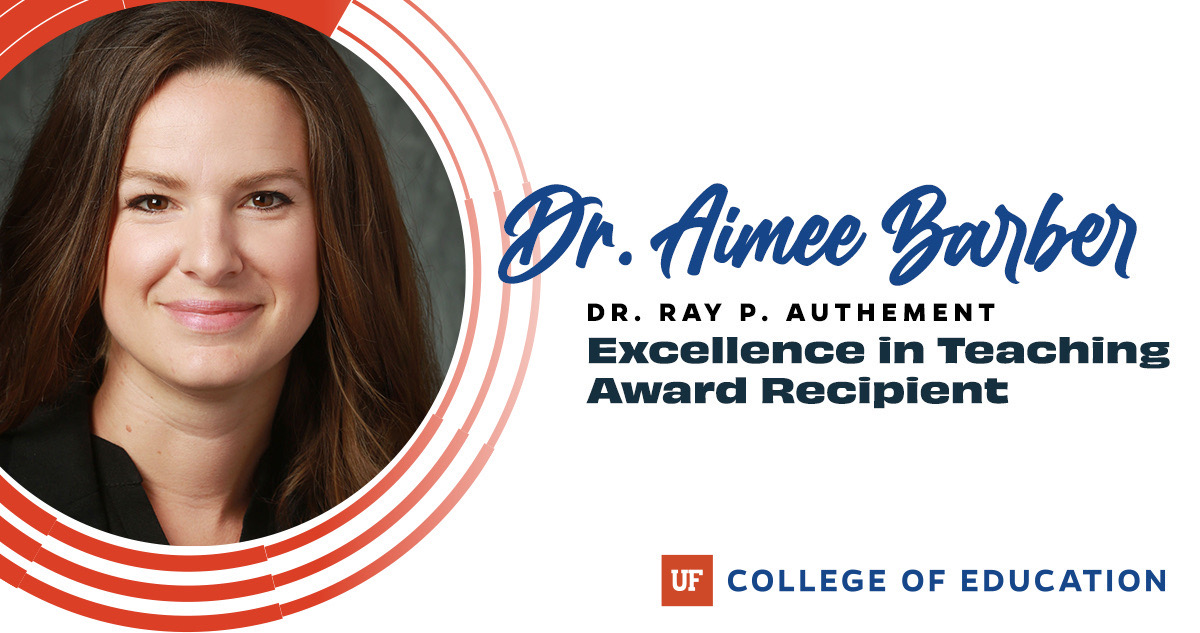 Social media card with a photo of Dr. Aimee Barber. IN