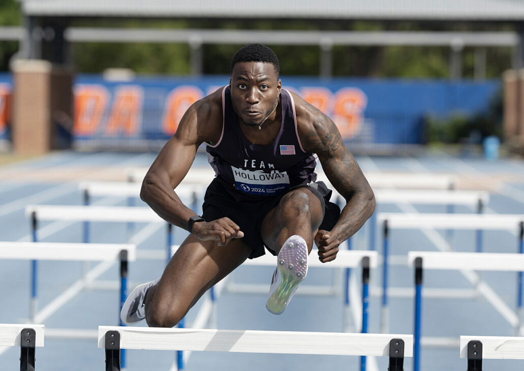 Grant Holloway at UF’s James G. Pressly Stadium. (Photo by Nate Guidry)