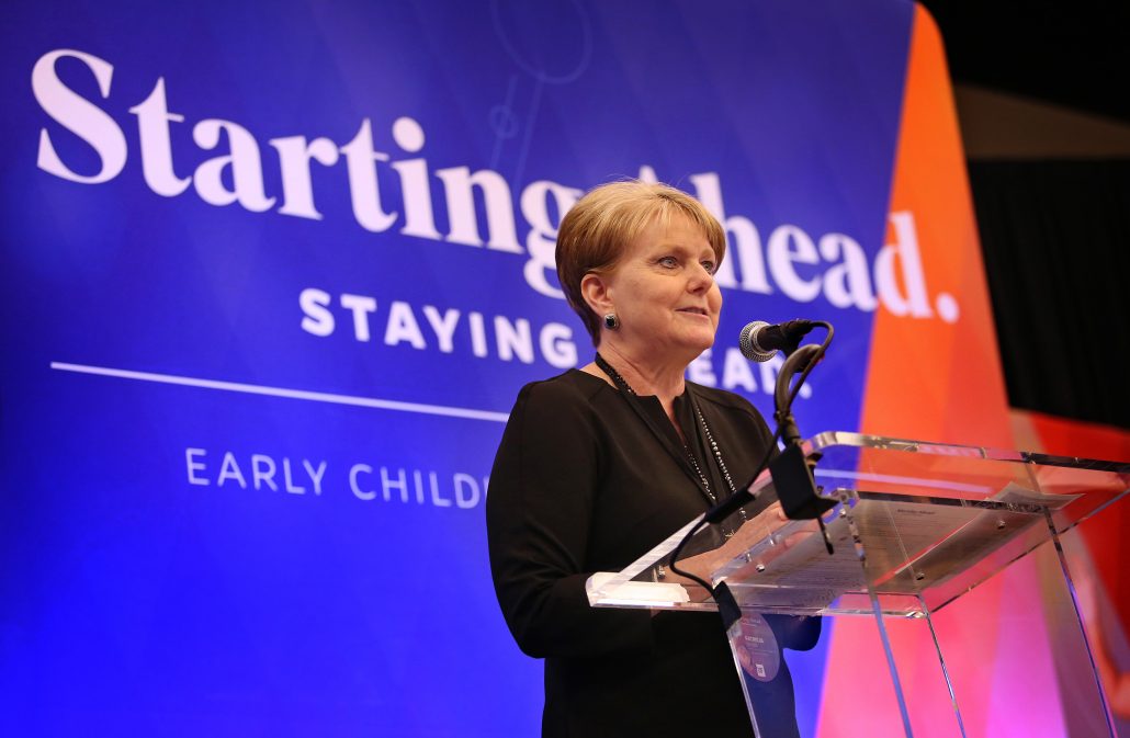 Patricia Snyder Ph.D. giving a speech at the Early Childhood National Summit