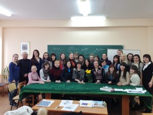 Maria Coady (center) with teachers and teacher-educators in Kryvyi Rih, Ukraine.