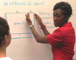UF math education instructor Thomasenia Adams in classroom with student