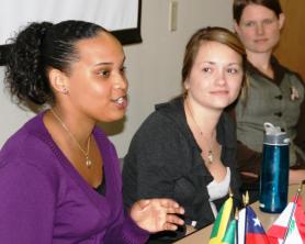 3 student panel members at COE's International Education Week event. 