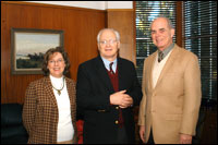 College of Education Dean, Dean Emihovich (left), David Lawrence (center), UF President, Bernie Machen (right)
