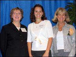 Dean Catherine Emihovich; Erin Stacy, recipient of the Marjorie Schear Waggoner Fellowship; and Marjorie Schear Waggoner, donor of the Fellowship.