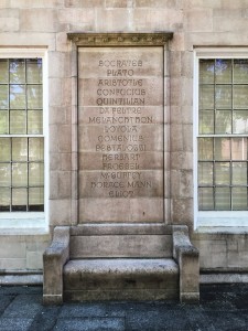 Norman Hall includes embellishments such as the north façade’s monumental plaque honoring the great educators of the past.
