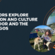 Two pictures of students on the Ecuador study abroad program on top of a blue background. One student is posing in front of a lagoon and the other is petting two dogs. To the left of the photos there is white text that reads, "EduGator Explore Education and Culture in Ecuador and the Galapagos above the UF College of Education logo.