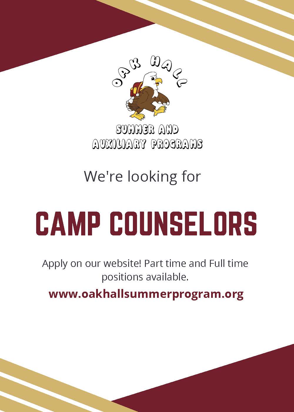 Oak Hall - Summer and Auxiliary Programs - Hiring Camp Counselors
