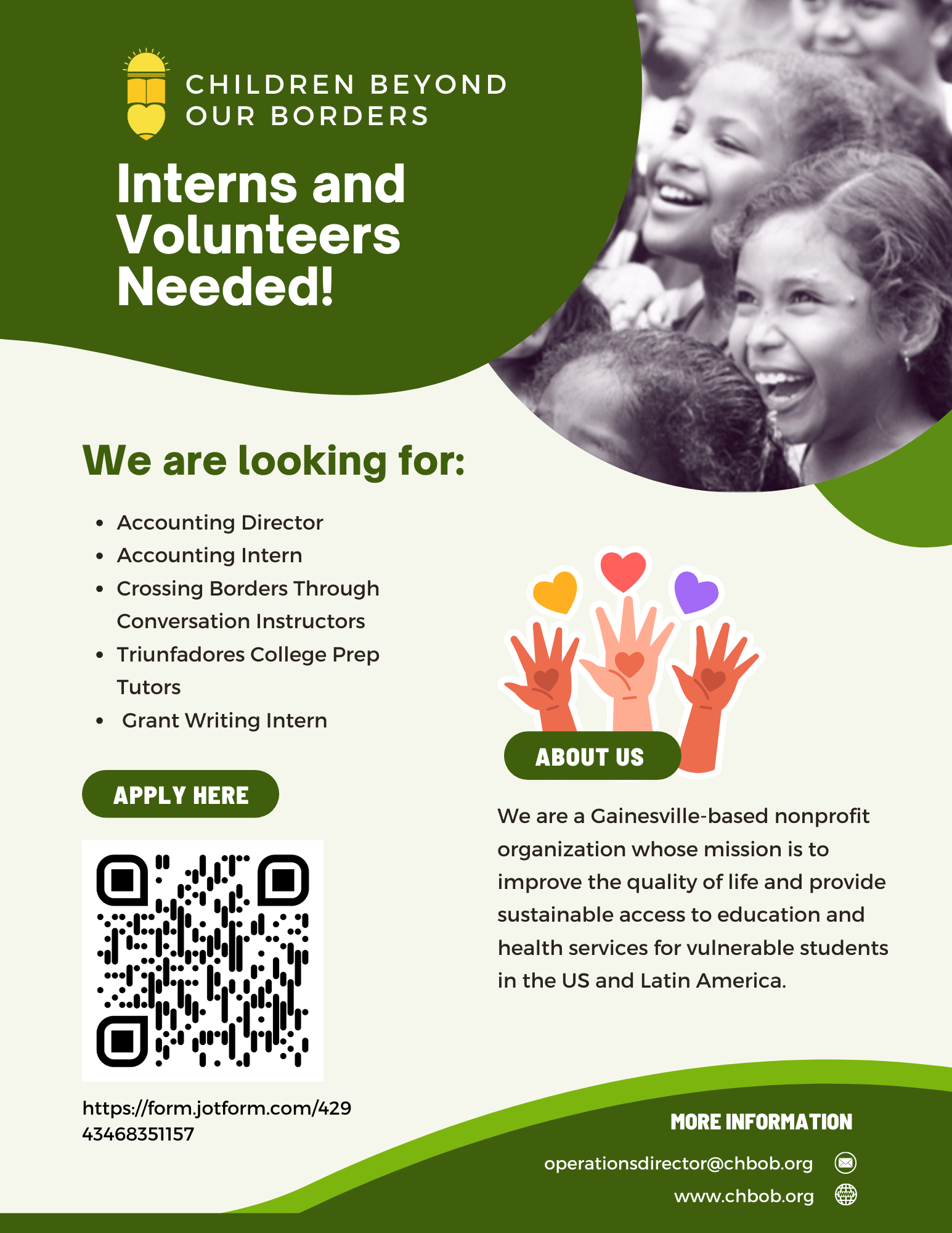 Children Beyond Our Borders - Interns and Volunteers Needed