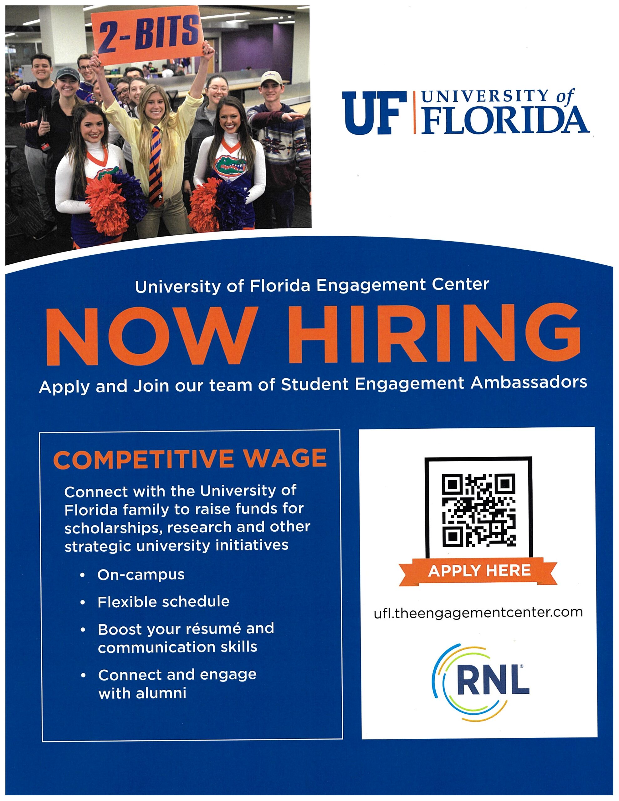 A flyer for available positions at the Student Engagement Ambassadors team at UF Engagement Center.