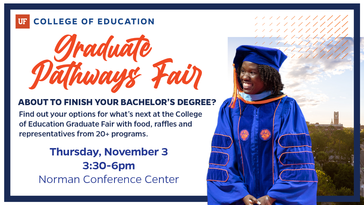 A flyer for Graduate Pathways Fair at UF College of Education.