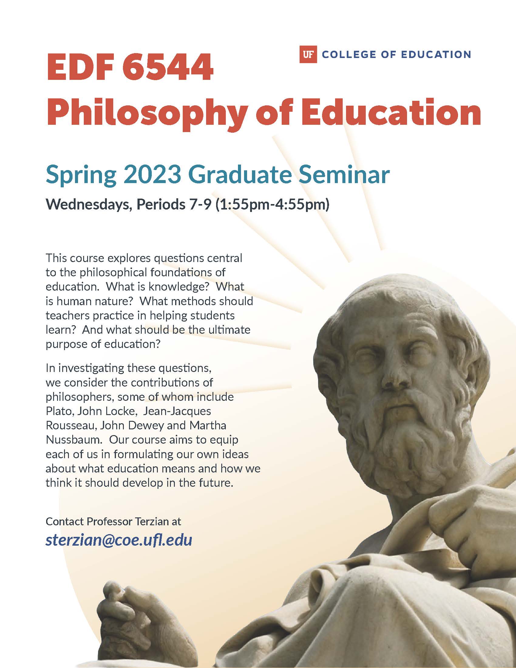A flyer for EDF 6544 Philosophy of Education course.