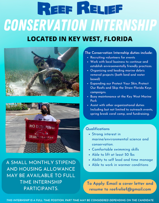 A flyer for Reef Relief internship.