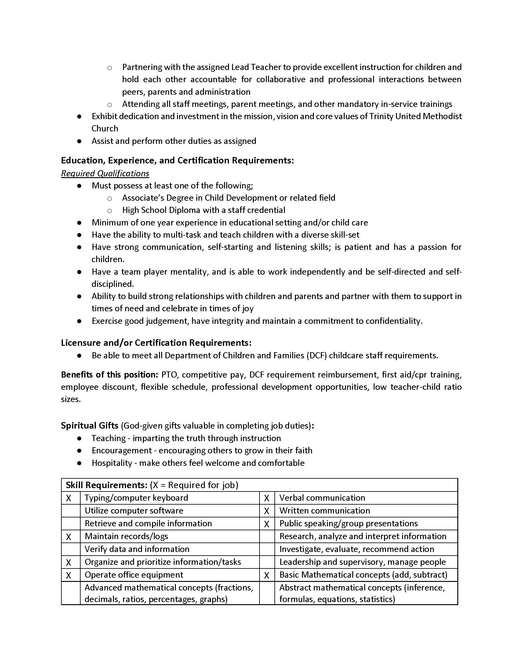 Job description for Assistant Teacher position - Page 2