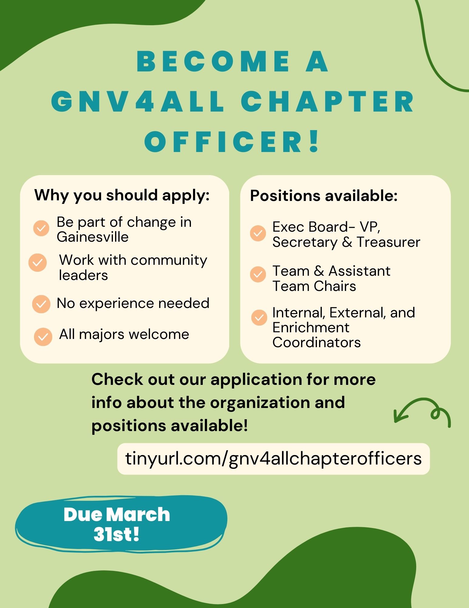A flyer for application for GNV4ALL chapter officer.