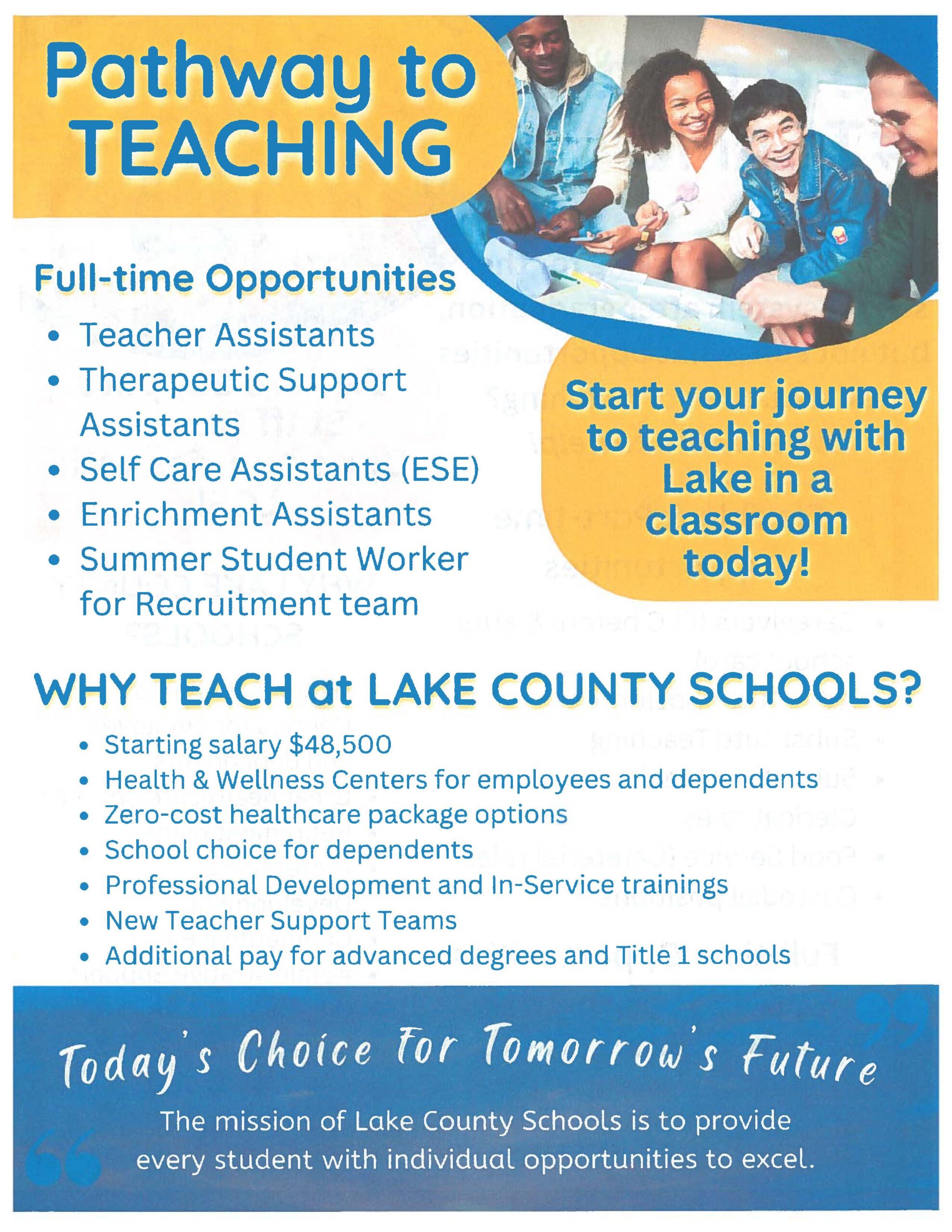 A flyer showing full-time opportunities at Lake County Schools - Page 1